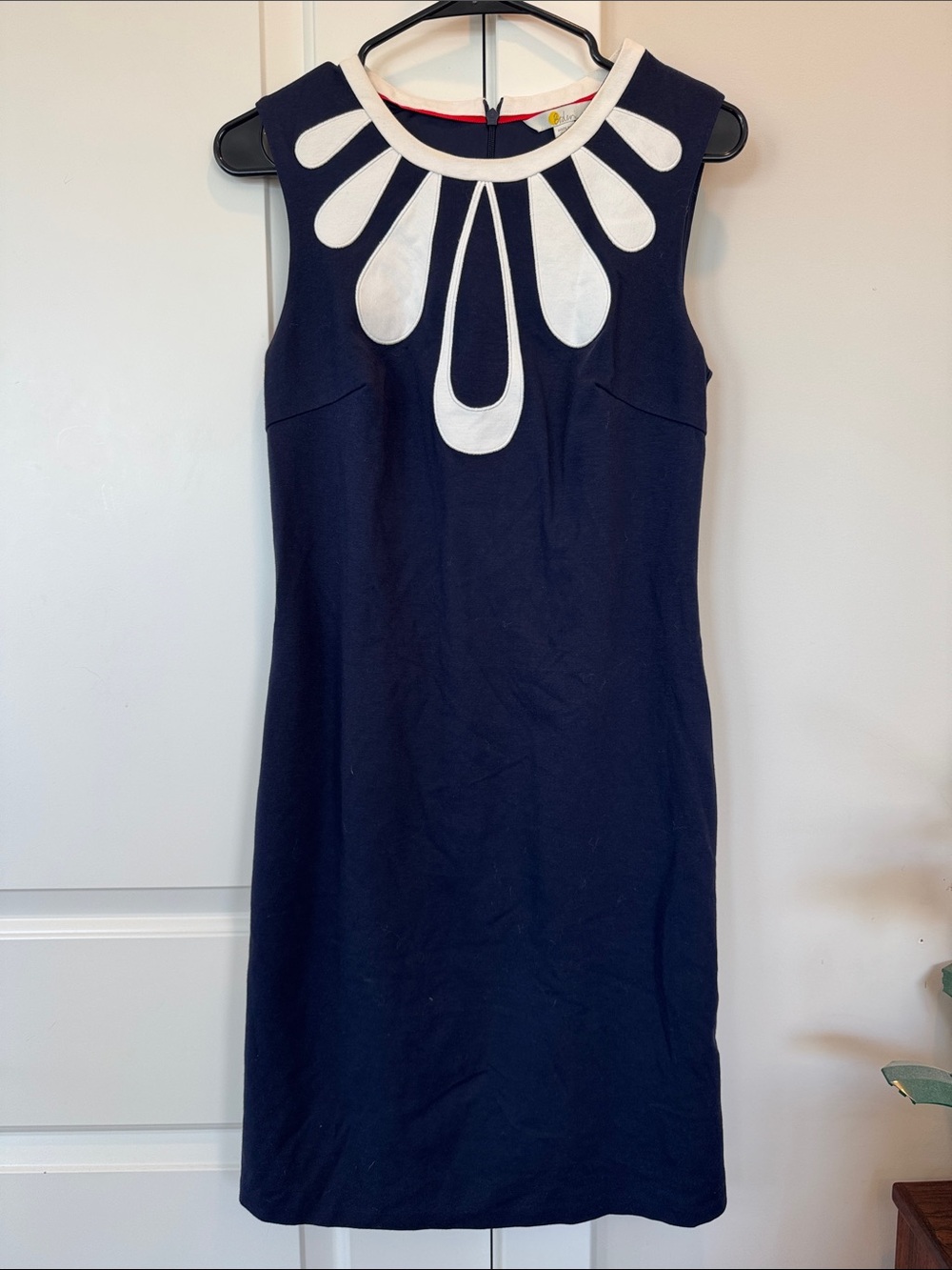Navy Sleeveless Dress with White Petal Neckline